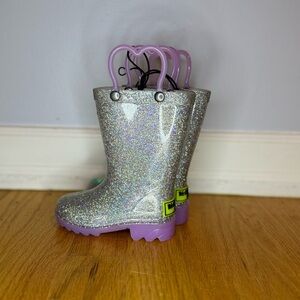 Western Chief Glitter Light Up Rain Boots With Purple Sole and Straps